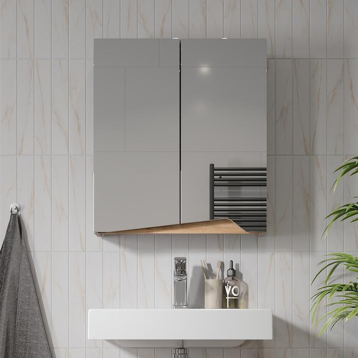 Produktbild Vichy Spiegelschrank Marelle, Greige/Artisan-Eiche, 60 x 67 cm mit höhenverstellbarem Einlegeboden