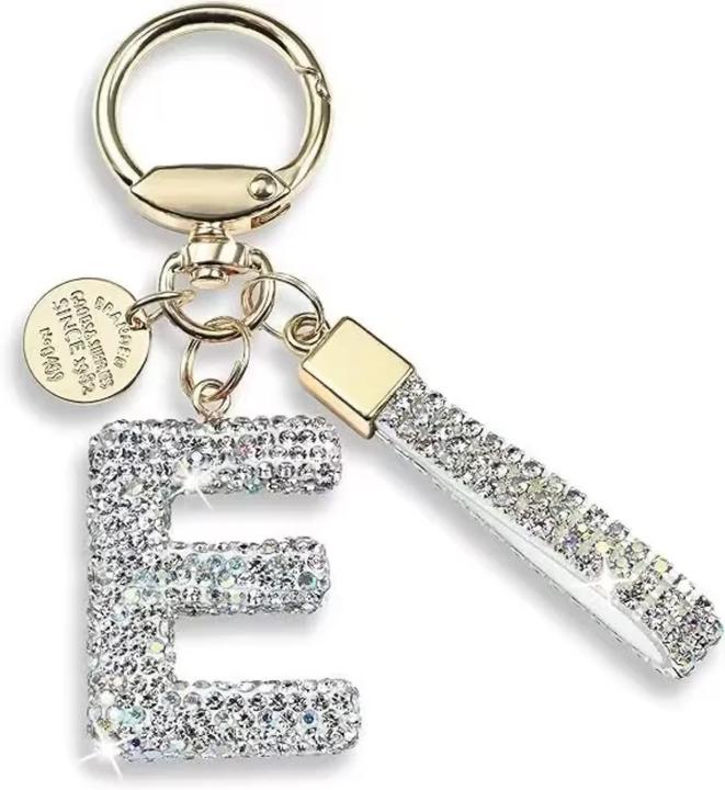 Actual product image Swissdetector Keyring with initial - E - Strass - Glitter - Silver