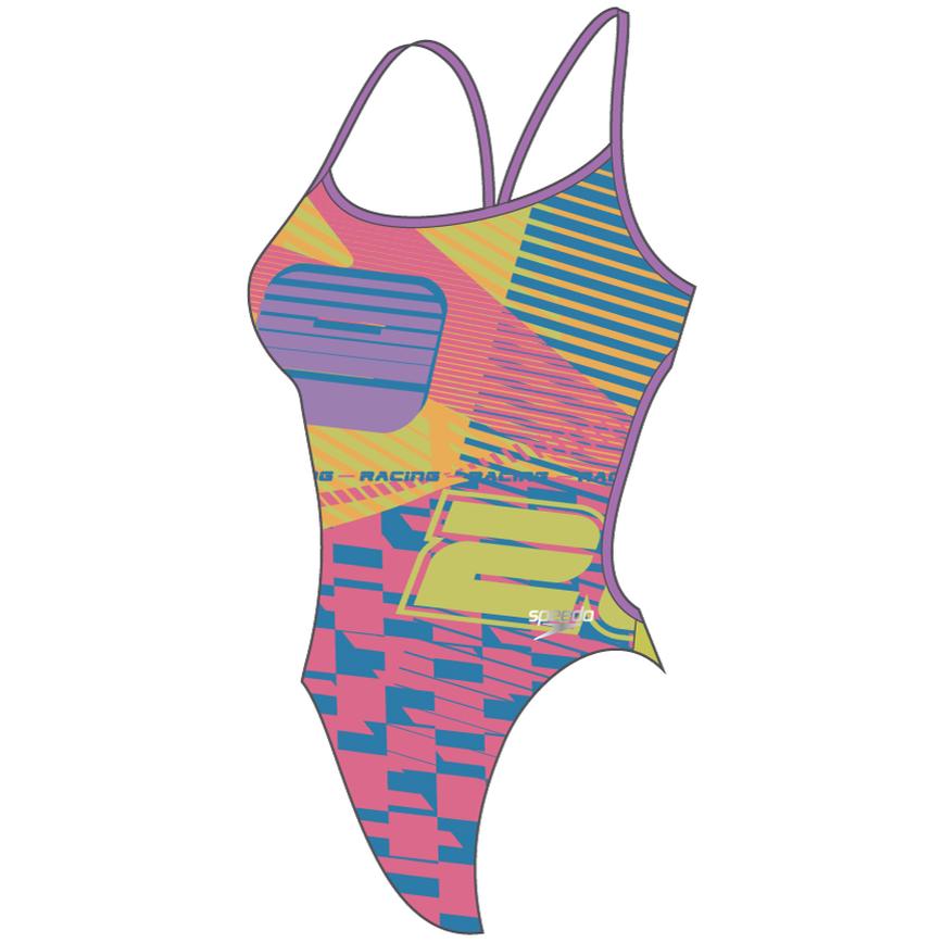 Speedo, Damen, Badeanzug, Placement Digital Vback, Blau, (38)
