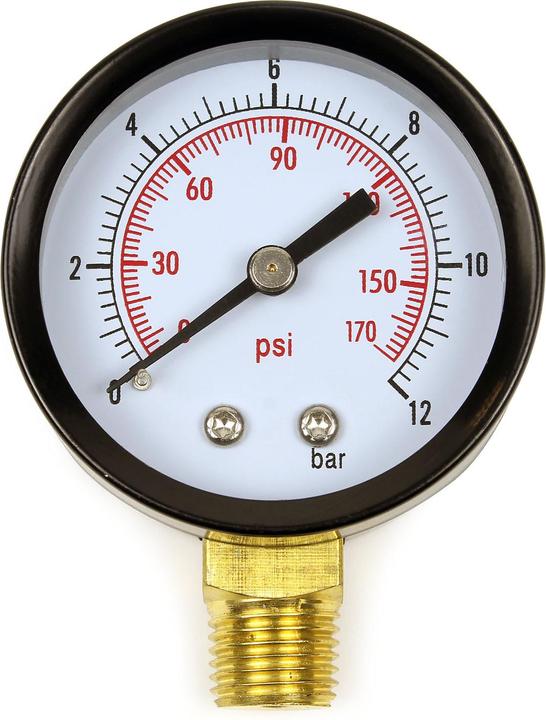 Produktbild Wiltec Druckanzeige Druckbehälter/ Manometer radial DN8 (1/4") 12.9mm 0-12bar 0-170PSI