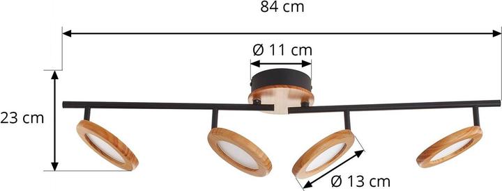 Actual product image Lindby Manel LED spotlight wood 4-light (1180 lm)