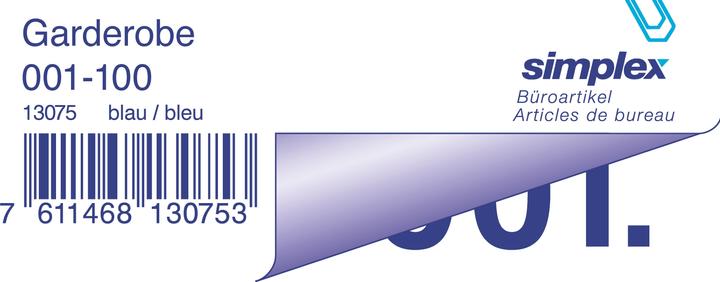 Produktbild Simplex Garderobenblock Nr. 1-100 (100x)