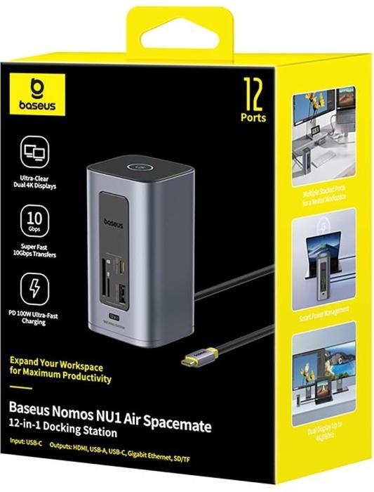 Actual product image Baseus USB-C Hub NU1 Air Spacemate, 12in1, Grey (USB-C, 12 ports)