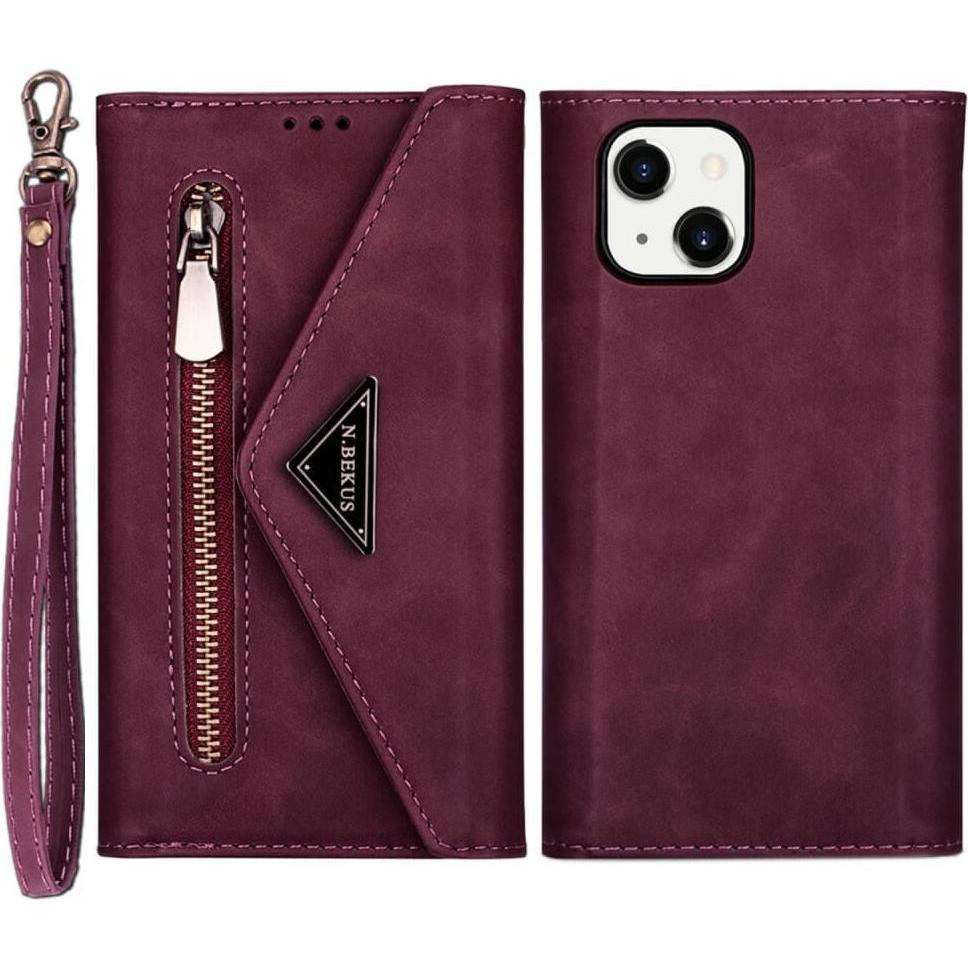 Cover-Discount iPhone 14 - Brieftaschen Hülle weinrot (Apple iPhone 14), Smartphone Hülle, Rot