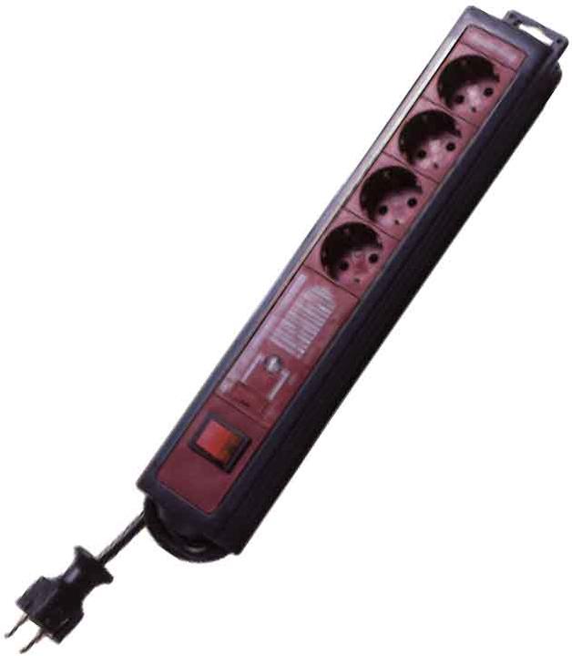 Produktbild REV Steckdosenleiste mit ÜSS + Netzfilter, rot/grau, 4-fach, 4xSchuko, mit Schalter, 2,5m Zuleitung (4x, CEE 7/3, 2.50 m)