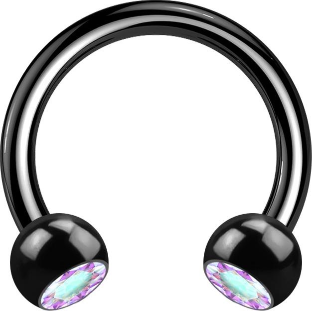 Star Piercing Circular Barbell schwarz mit zwei Kugeln Kristall multicolor (ohne Messing, Titan G23)