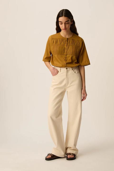 Produktbild Des Petits Hauts Kurzärmelige Bluse mit Spitzendetails (S)