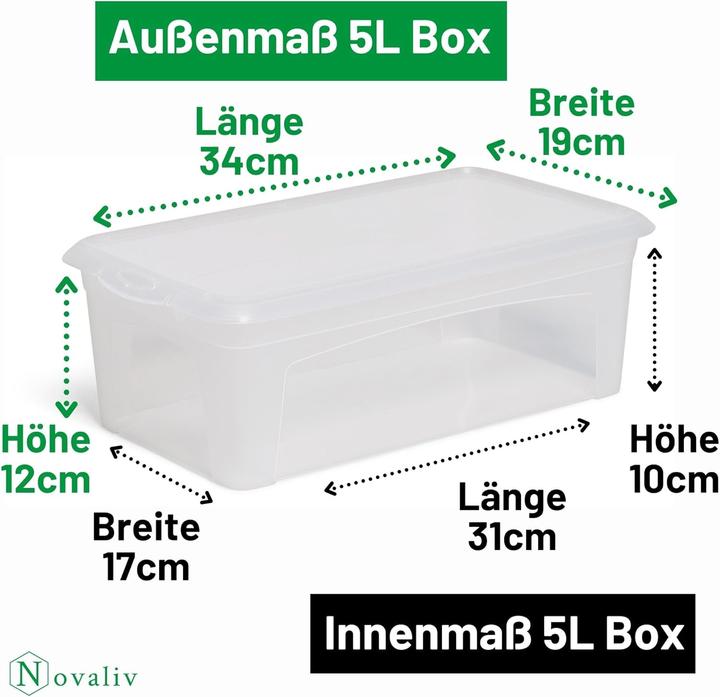 Produktbild Novaliv 2x Aufbewahrungsbox durchsichtig mit Deckel 5L Nestbar stapelbare Plastikbox mit Clipverschluss Kuns (19 cm, 5 l, 2x)
