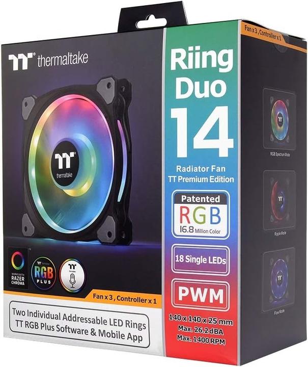 Produktbild Thermaltake Riing Duo 14 RGB LED-Lüfter - 140mm 3er Set (140 mm, 3x)