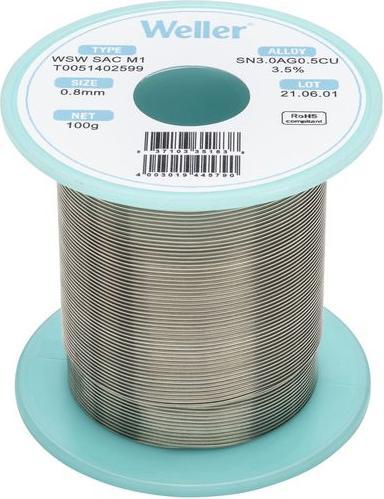 Produktbild Weller Erem Weller Lötdraht, 0.8mm, Sn96.5/Ag3/Cu0.5, 100g (T0051402599)