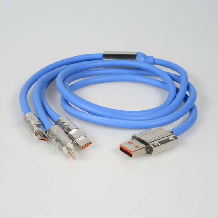 Image du produit PhoneLook Câble 3 en 1 USB-A bleu Lightning / USB-C / Micro USB en silicone résistant et léger (1 m)