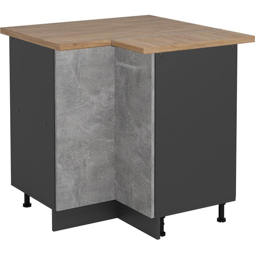 Vicco, Regal, Eckunterschrank R-Line, Beton/Anthrazit, 75.6 cm, AP Eiche