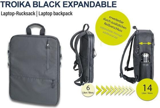 Immagine prodotto Troika BLACK EXPANDABLE Sac à dos pour ordinateur, noir (6 l)