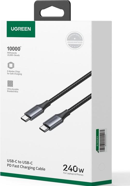 Productafbeelding Ugreen USB-C naar USB-C USB4 kabel, 240W, 2m (zwart) (2 m, USB 2.0, 240 W)