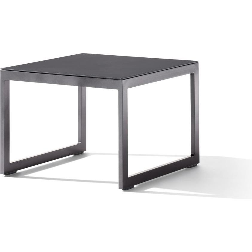 Sieger, Gartenbeistelltisch + Gartenservierwagen, Loungetisch mit Glasplatte 60x60x44 cm