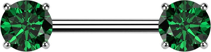 Actual product image Star Piercing Barbell Threadless silver set with two green crystals (without brass, Titanium)