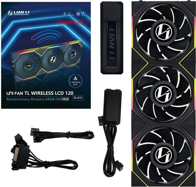 Produktbild Lian-Li UNI FAN TL Wireless LCD Lüfter, ARGB, PWM, 3er-Pack inkl. Controller - Reverse Blade, 120mm (120 mm, 3 x)