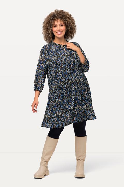 Produktbild Ulla Popken Plissee-Minikleid, Blüten, Rüschen, Stehkragen, 3/4-Arm (54)