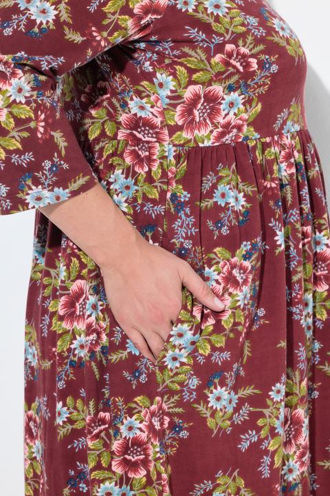 Produktbild Ulla Popken Jersey-Maxikleid, Blüten, A-Linie, Tunika-Ausschnitt, 3/4-Arm (54)