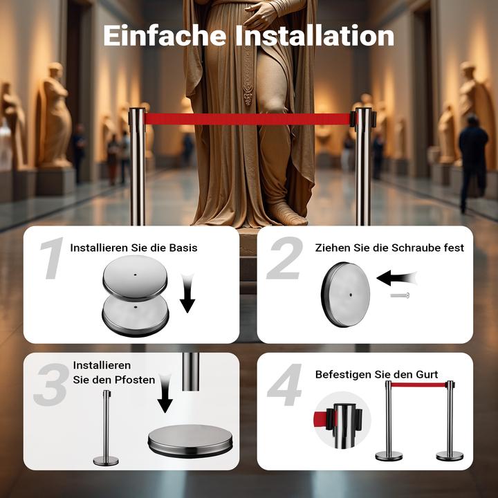 Actual product image Wiltec Mobile barrier posts 32x7x90cm silver-coloured steel personnel guidance system