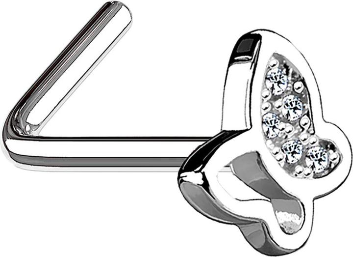 Produktbild Star Piercing Nasenstecker gewinkelt silber mit Schmetterling und Kristall (Messing, Chirurgenstahl 316L)