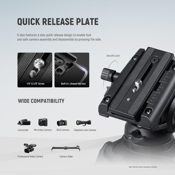 Actual product image Neewer Aluminum Alloy Monopod With Fluid Head (Metal)