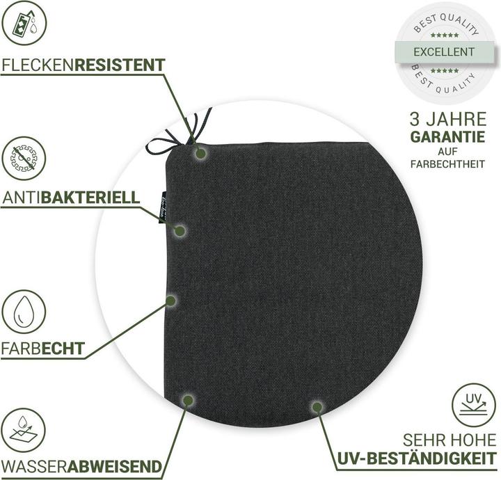 Produktbild Natura Punto Stuhlkissen Outdoor mit Bändchen, 2er Set (40 x 40 cm)