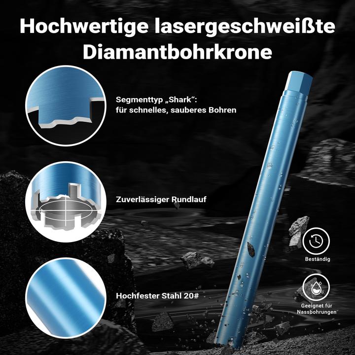 Produktbild Wiltec Diamantbohrkrone Shark Ø52mm Bohrkrone 450mm 1¼ UNC Diamantbohrer Beton (52 mm)