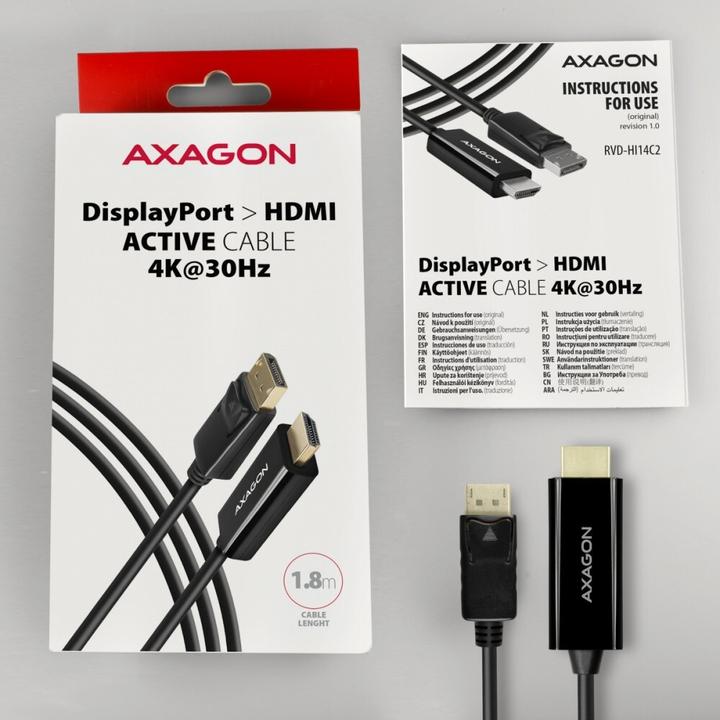 Produktbild Axagon RVD-HI14C2 DisplayPort zu HDMI Adapterkabel, 4K/30 Hz, 180 cm lang (1.80 m, DisplayPort, 1.4b)