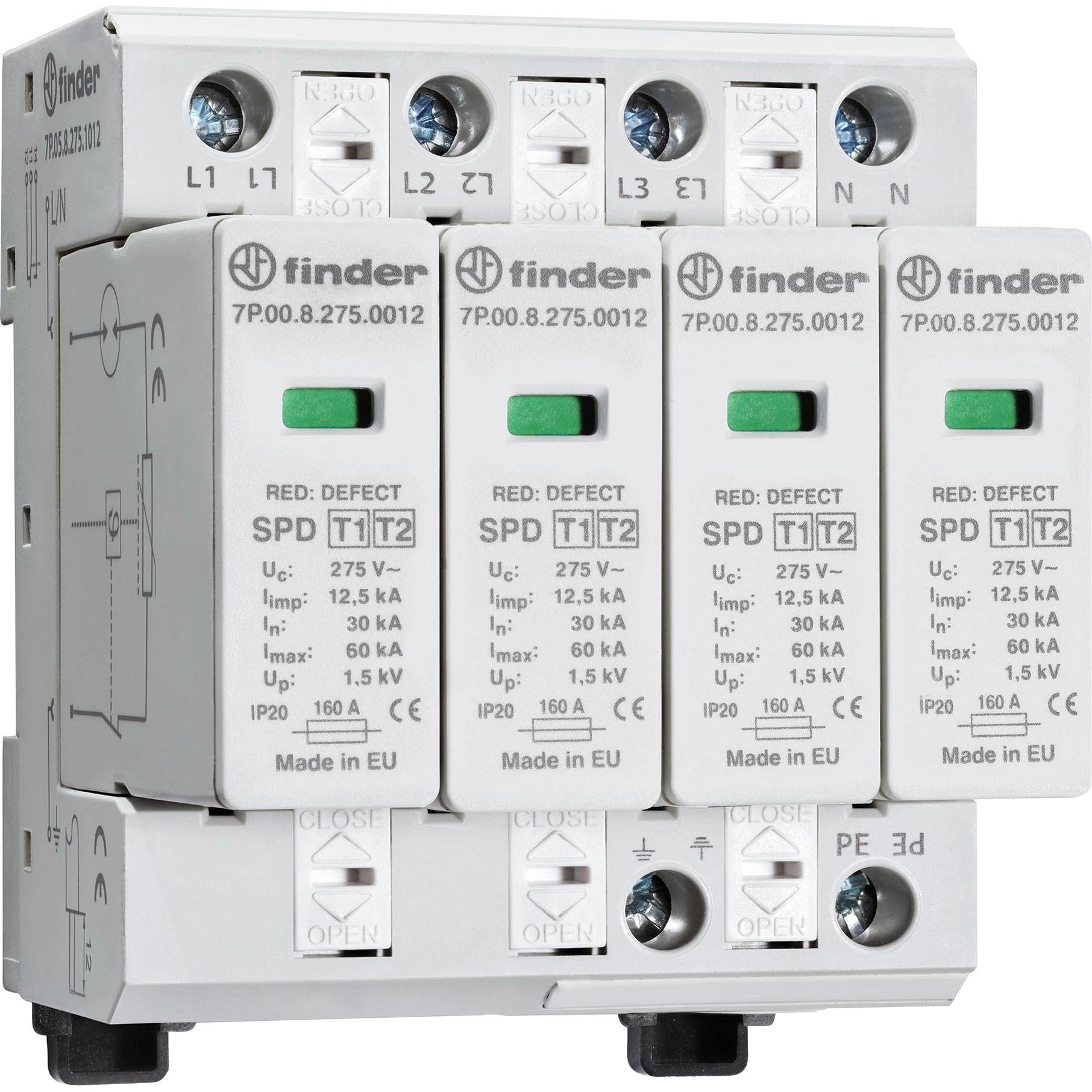 Finder, Überspannungsschutz, Kombiableiter Typ 1+2 für dreiphasige TN-S Netze