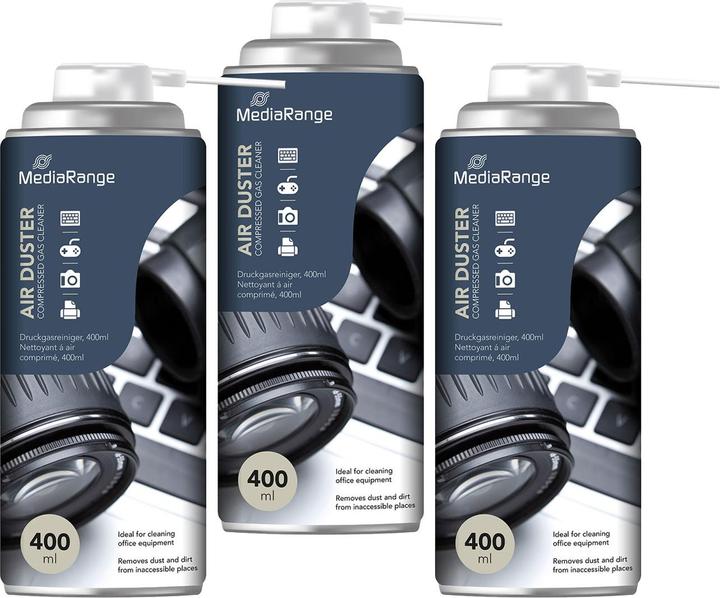 MediaRange Set of 3 pressurised gas sprays, cleaning spray for office equipment, Air Duster, 400 ml