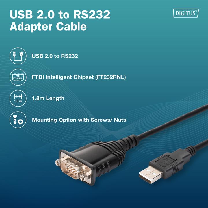 Immagine prodotto Digitus USB auf DB9 RS232 Kabel mit FT232RNL (1.80 m)
