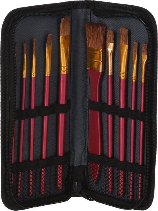 Brushes for watercolour in storage bag, 10 pcs.