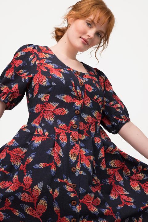 Produktbild Ulla Popken Trachtenkleid, Leinenmix, Knopfleiste, Rundhals, Halbarm (52)