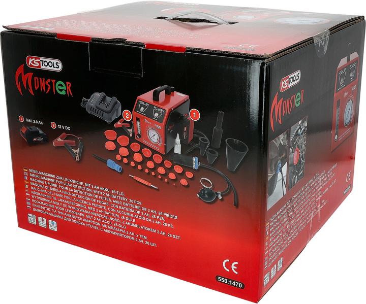 Produktbild KS Tools Nebelmaschine zur Lecksuche, mit 2 Ah Akku, 36-tlg