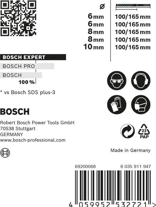 Immagine prodotto Bosch Professional Zubehör Set di punte per trapano a percussione EXPERT SDS plus-7X, 6/6/8/10 mm, 5 pezzi. (6,0 mm, 10,0 mm, Ø 8,0 mm)