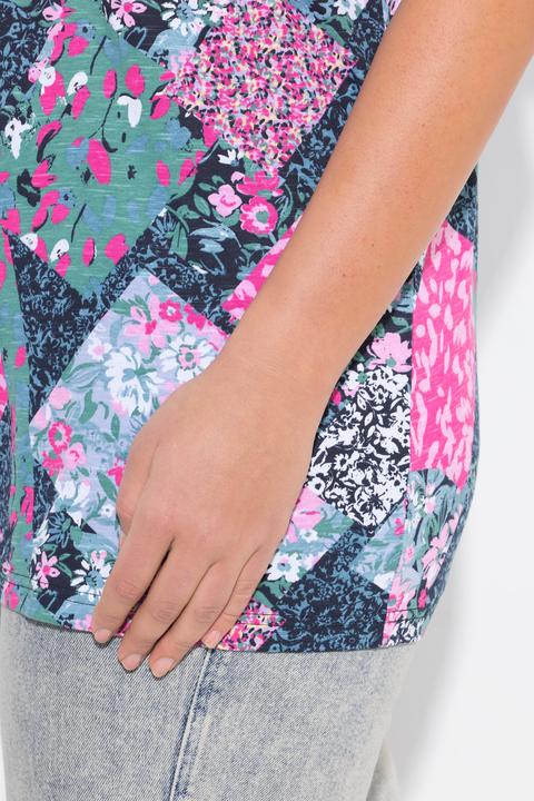 Immagine prodotto Ulla Popken T-shirt dal taglio svasato con pieghe decorative, scollo a cuore e mezze maniche (46, 48)