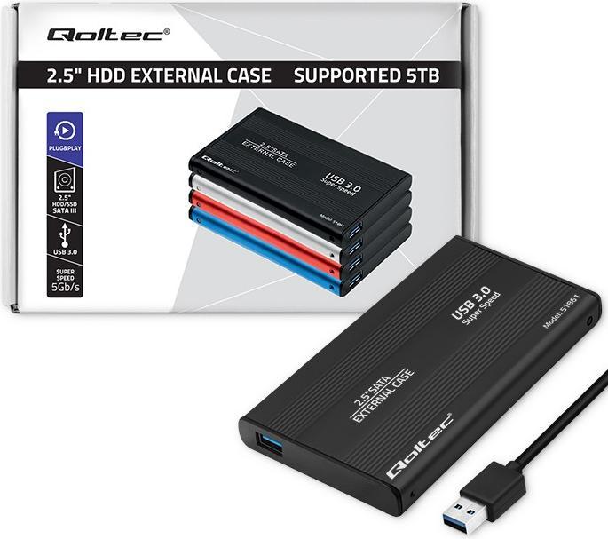 Immagine prodotto Qoltec Custodia per disco rigido esterno HDD/SSD 2,5" SATA3 USB 3.0 Juodas (2.5")
