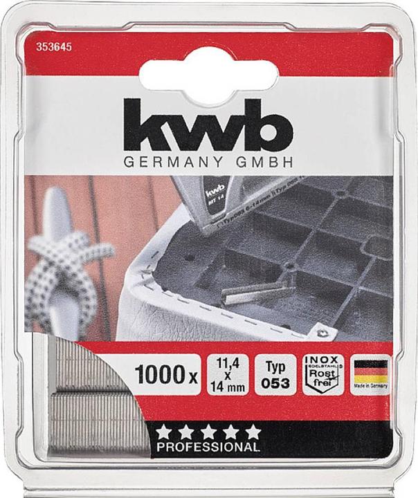 Produktbild kwb Tackerklammern Type 053 11,4 x 14 mm Edelstahl Rostfrei 1000 Stück