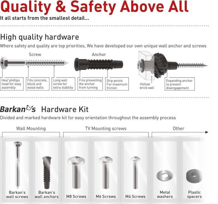 Produktbild Barkan Wandhalterung BM331 Schwarz (Wand, 65", 40 kg)