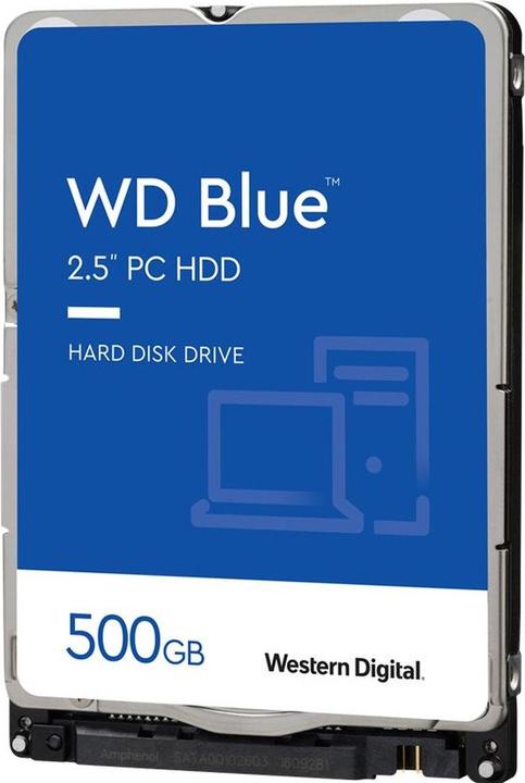 Actual product image WD Blue Mobile 500GB HDD 5400rpm SATA serial ATA 6Gb/s 128MB cache 6.4cm 2.5" RoHS compliant internal (0.50 TB, 2.5")