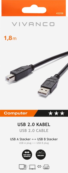 Immagine prodotto Vivanco CC U4 18 Cavo USB 1,8 m USB 2.0 USB A USB B Nero (1.80 m, USB 2.0)