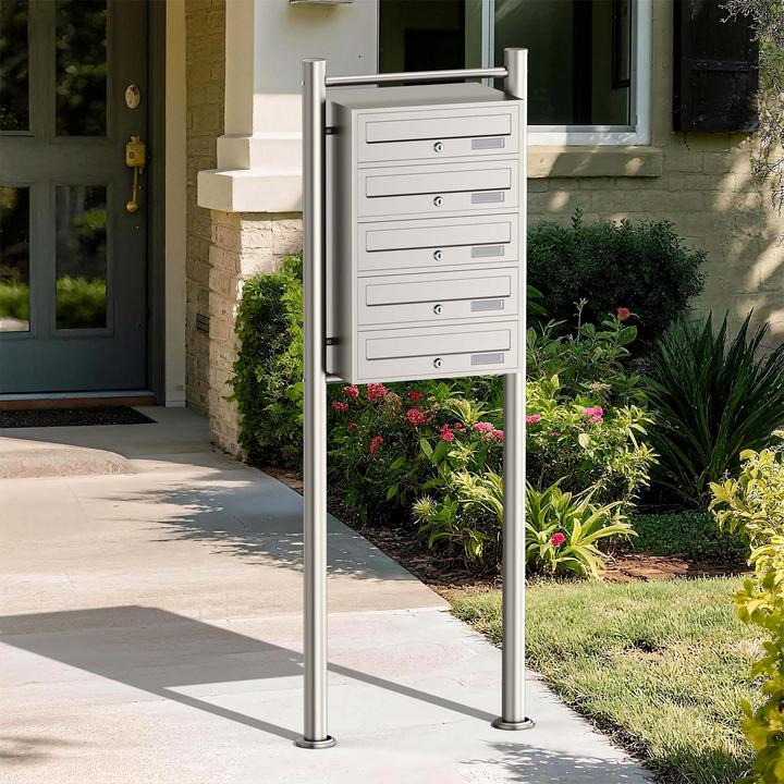 Produktbild Wiltec 5er Briefkastenanlage Edelstahl 513x270x1500mm Standbriefkasten Post