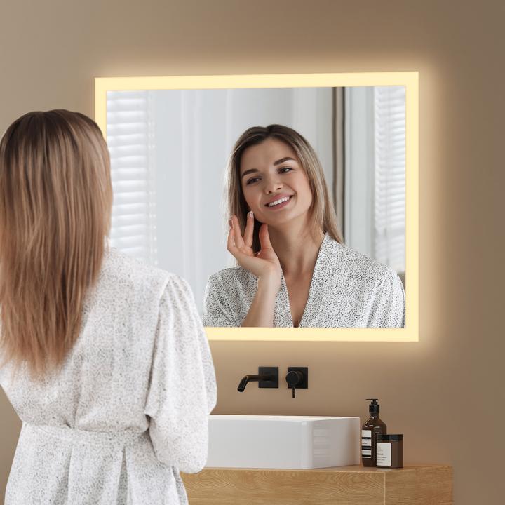 Produktbild Emke Badspiegel mit Beleuchtung 70*50cm, Warmweiss3000K, Dimmbar, Wand Schalter (70 x 50 cm)