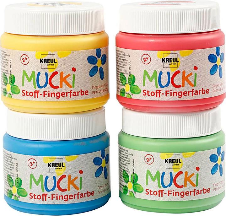 Produktbild Kreul Mucki Fingerfarbe Textil 4er Set (Gelb, Rot, Blau, Grün, 600 ml)