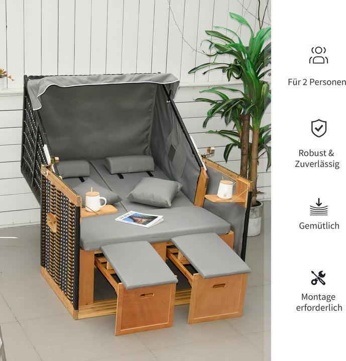 Immagine prodotto Outsunny Sedia da spiaggia con tettuccio e portabicchieri