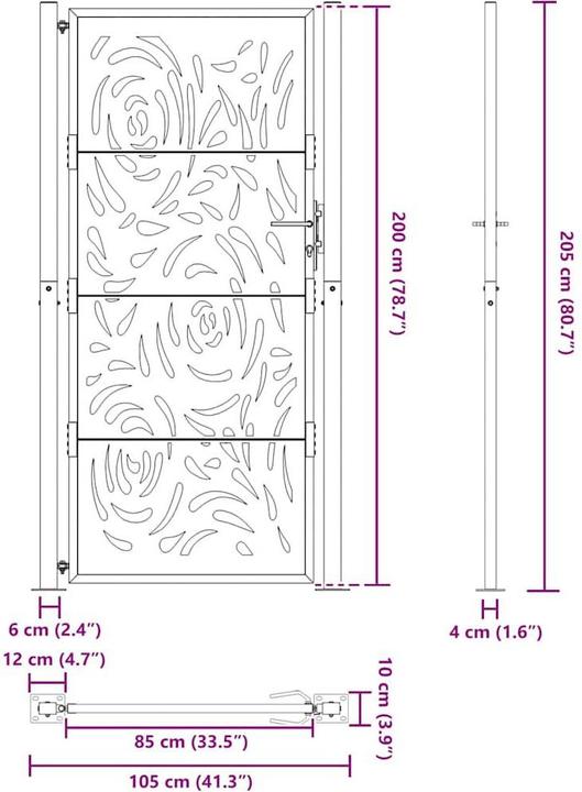 Immagine prodotto vidaXL Cancello da giardino nero 105x205 cm in acciaio con design a fiamma Cancello per recinzione da