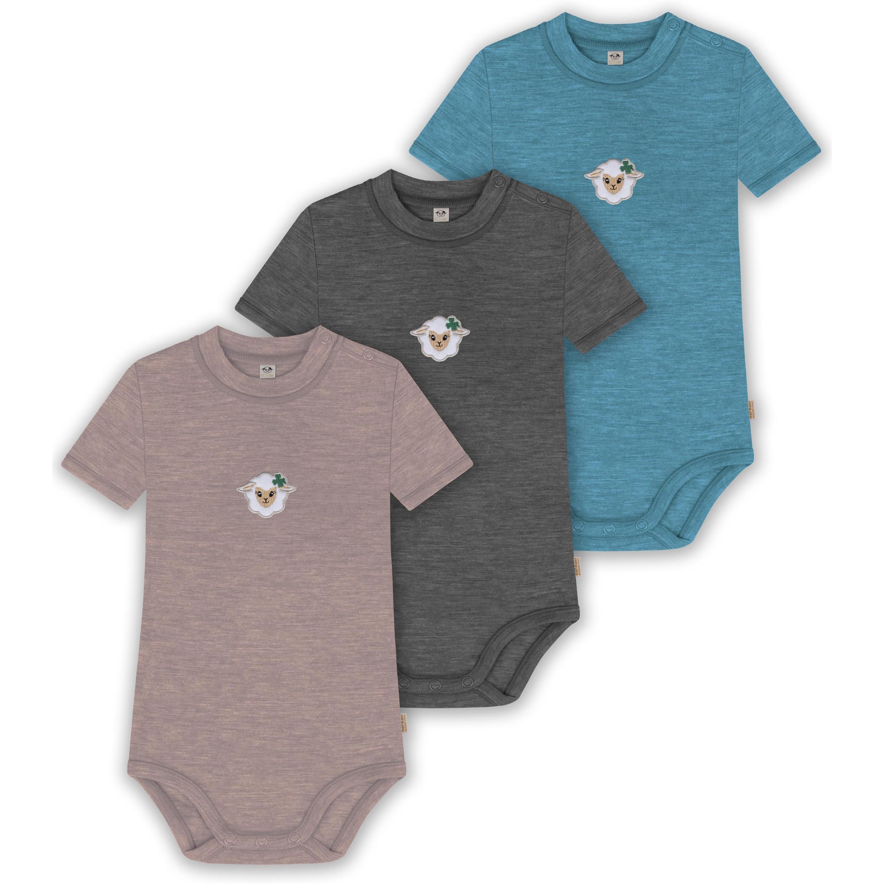 Normani, Herren, Body, 3er Set Baby Merino Kurzarmbody „Tihoi" - 9323, Blau, (62)