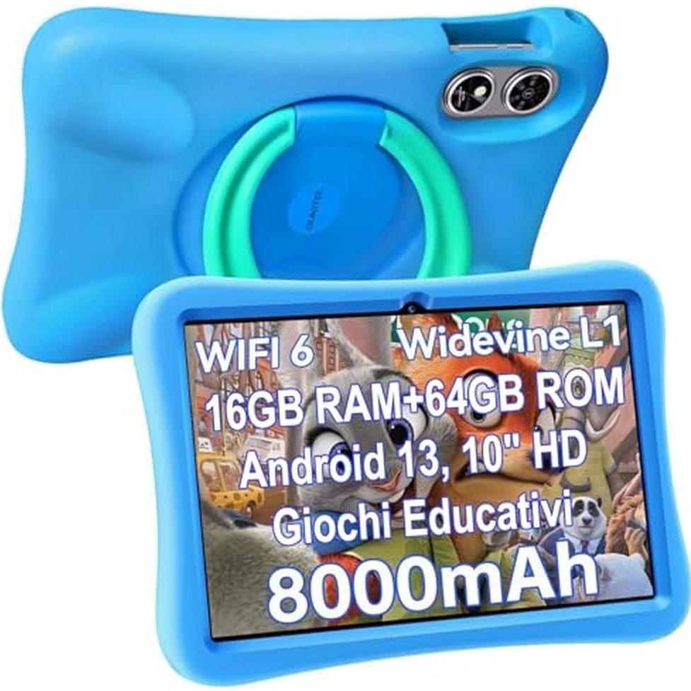 OBA Kinder-Tablet mit Android 13, 10 Zoll HD, 8000 mAh, Lernspiele und Schutzfunktion (10