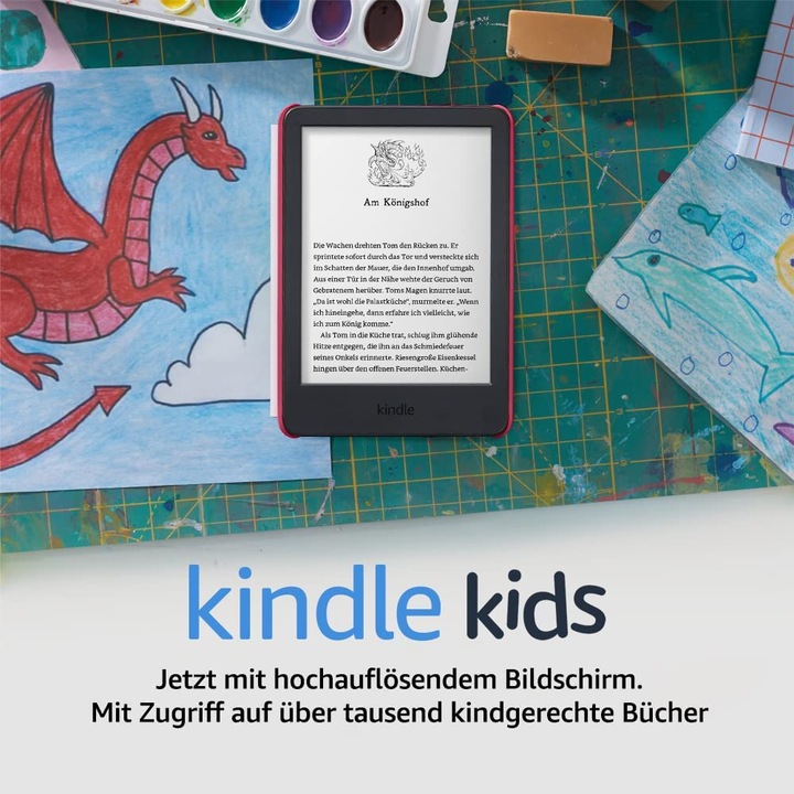 Actual product image Amazon Kindle Kids 2022 eReader with 300 ppi, 16GB, Space Whale (6", 16 GB, Pink)